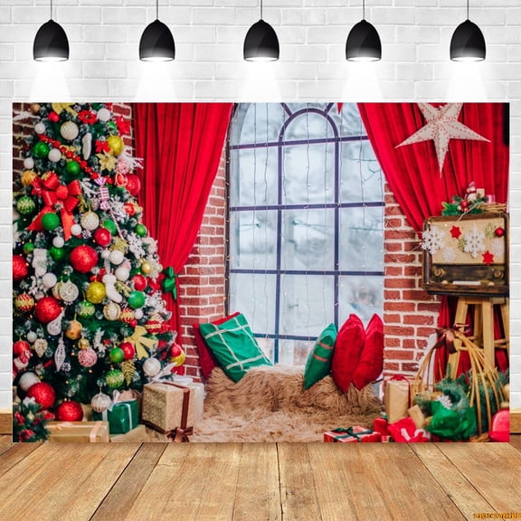 Christmas Tree Moon Window Backdrop Glitter Lights Family Xmas Eve Party r Kids Portrait Photography Background Photostudio