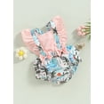 thumbnail image 3 of Arvbitana Baby Girl Princess Romper Sleeveless Square Neck Beach Print Ruffle Bodysuit Summer Backless Bow Decor Triangle Jumpsuit for Infant 0-18M, 3 of 9