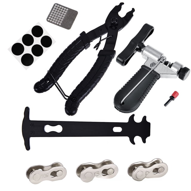 All-in-One Bicycle Repair Tool Set: Lightweight & Durable Kit with Chain Splitter, Chain Checker, Magic Buckle Pliers, 3 Pairs of Magic Links, and Tire Repair Tools – Ideal for Mountain Bikes, Road