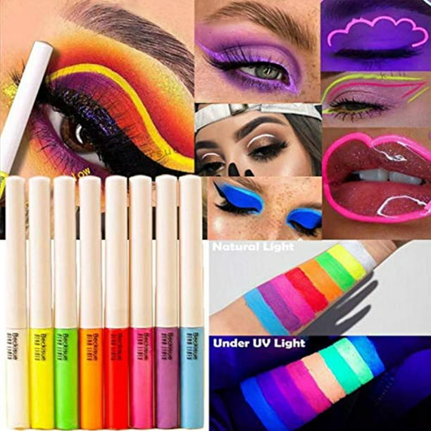 8 Pièces/ensemble Néon Liquide Eyeliner Haute Pigmentation UV Eyeliner  Imperméable à L'eau Smudgeproof Corps Visage Peinture Maquillage 