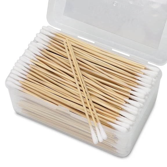 PINGMIC 500 Count Long, Lint-Free Bamboo Cotton Swabs with Absorbent Applicators in Storage Box