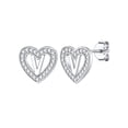 thumbnail image 1 of Pendientes de corazón de plata esterlina Silvora con Letra V, Pendientes de botón iniciales de mujer Pequeños pendientes de amor de CZ Joyería hipoalergénica Regalos, 1 of 8
