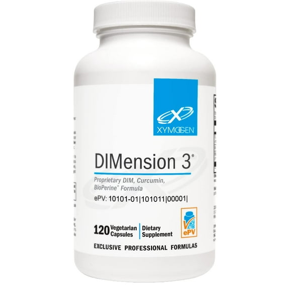 XYMOGEN DIMension 3 - Diindolylmethane DIM Supplement with Curcumin   BioPerine - Supports Healthy Estrogen Detox, Hormonal Balance for Women and Men - Menopause Relief   PMS Support (120 Capsules)