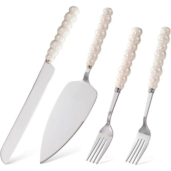 4pcs, Wedding Cake Knife and Server Set,Pearl Handle Cake Cutting Set for Weddings, Engagements, Anniversaries, and Engagement Gifts for Couples