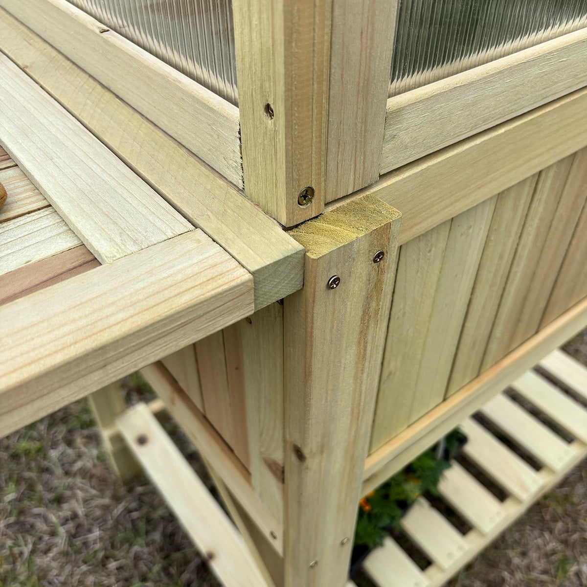 Wooden Raised Greenhouse with Potting Table