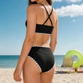 thumbnail image 6 of Huowey Children Girls Bikini Swimsuits 2 Piece Bikini Sets Cross Strap Ruched Floral Print Hollow Out Tops Solid Color High Waist Bottomd Sport Soft Swimwear Sets,Black,15-16 Years, 6 of 6