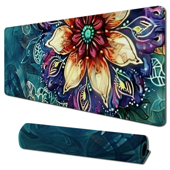 nygtbtfer Mouse Pad, Boho Floral Mouse Pad for Women, Cute Mousepad Square Waterproof Mouse Mat Non-Slip Rubber Base Mouse Pads for Wireless Mouse Office Laptop 31.5x11.8 in