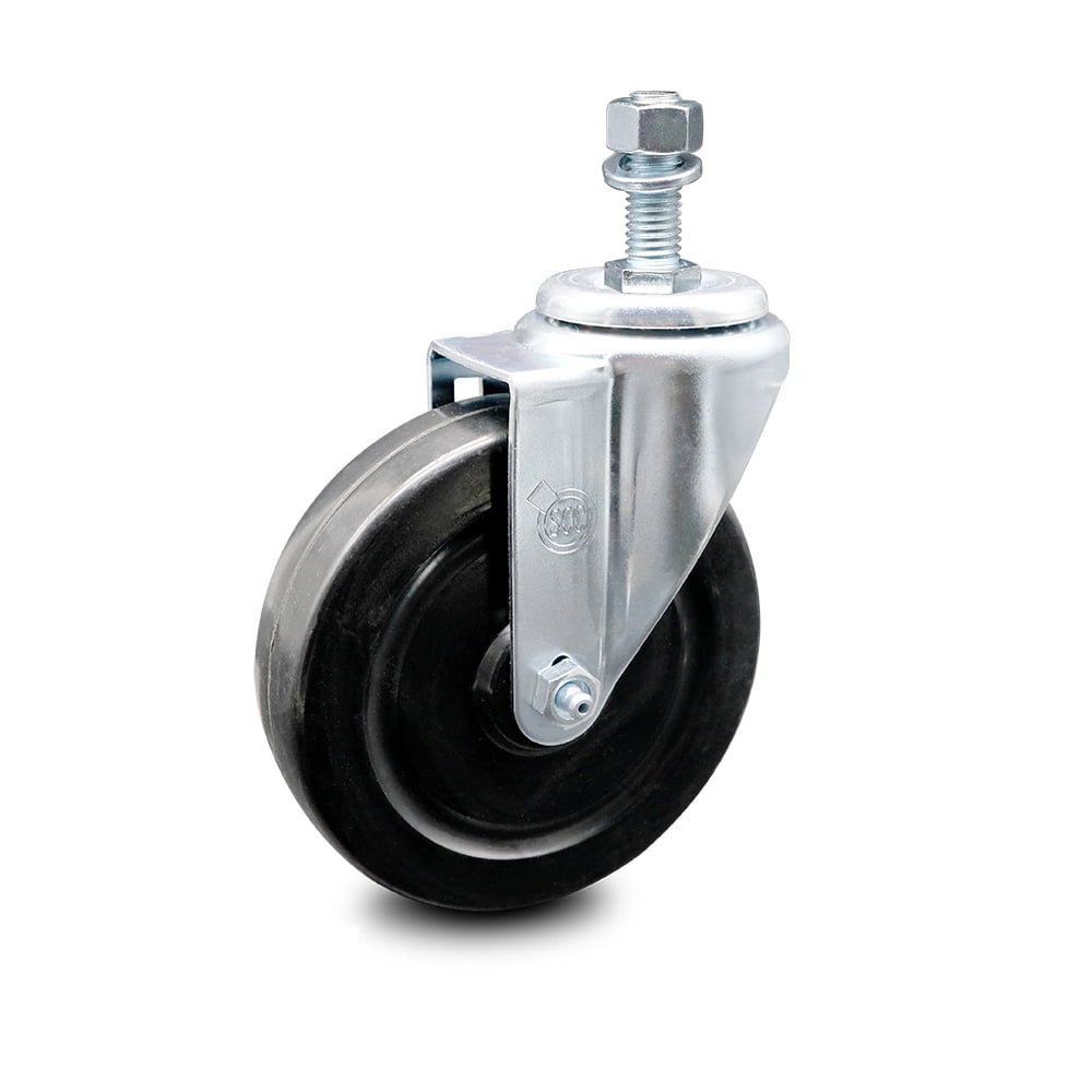 Hard Rubber Swivel Threaded Stem Caster w/5" x 1.25" Black Wheel and 1/