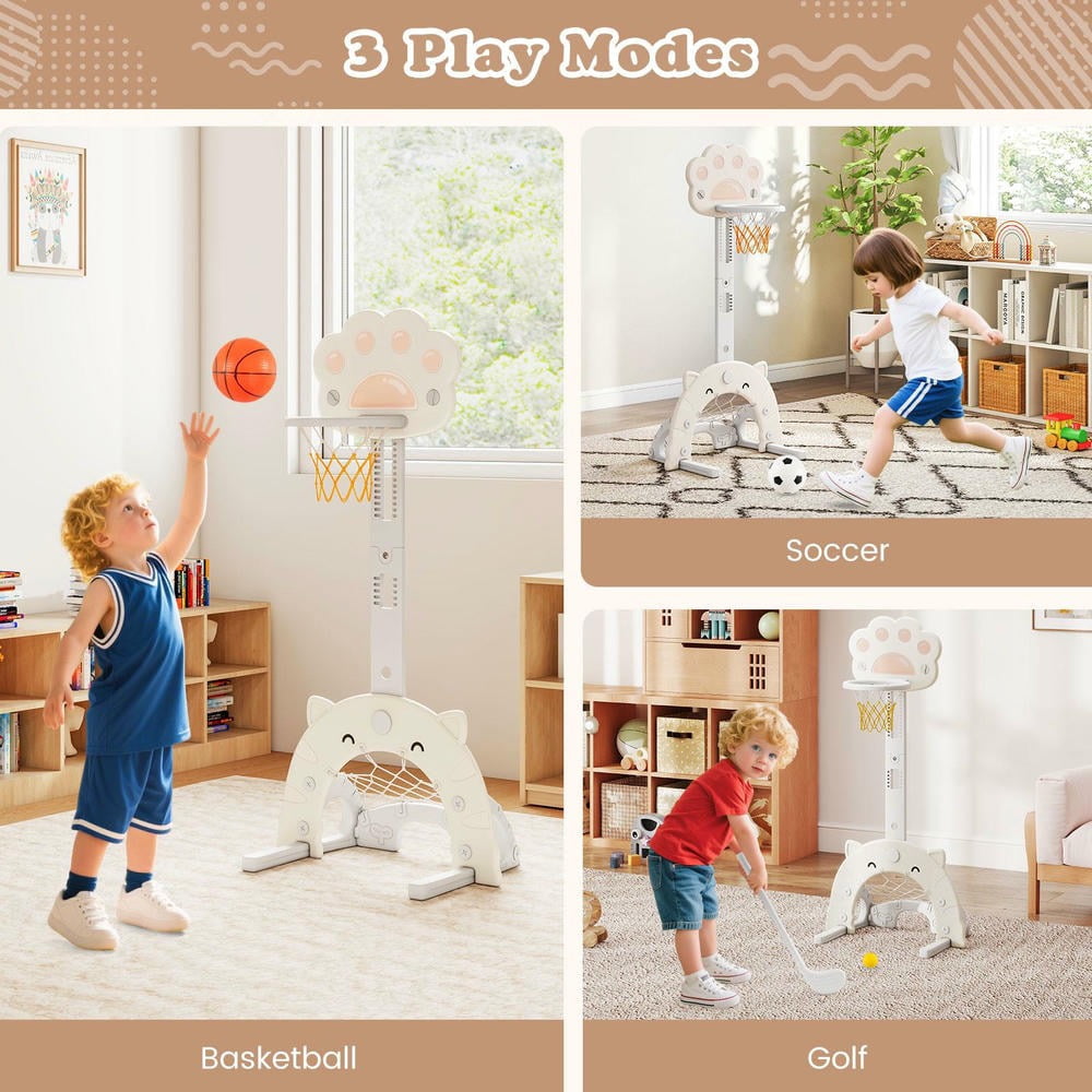 Barara King 3 in 1 Basketball Hoop with Basketball and Foldable Rim, Basketball Hoop Stand for Indoor, Outdoor, Gray