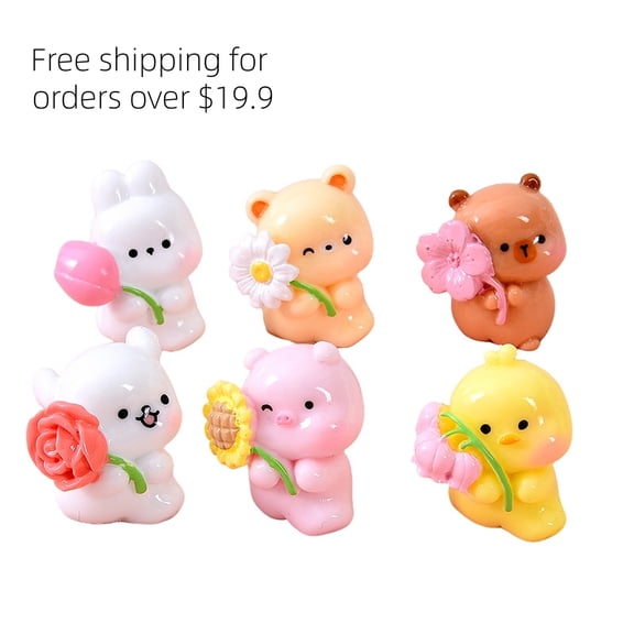 6PCS Cute Animals with Flowers Resin Charms for DIY(8-327)