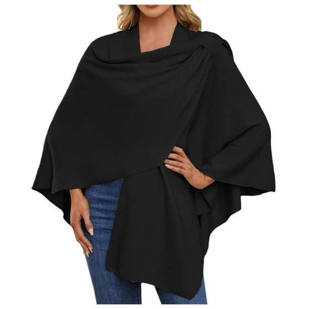 Poncho grande con abertura delantera para mujer - Chal de punto para otoño-invierno - Talla única