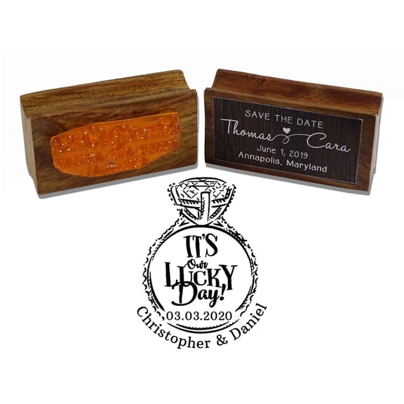 Printtoo Personalized&nbsp;Rubber Stamp Wedding Save the date Round Stamp It's Our Lucky Day Wood Mounted Custom&nbsp;Stamper-1.77 Inches Diamater