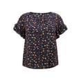 thumbnail image 4 of GRACE & GRANDEUR Women's Plus Size Tops Floral Print Crew Neck Double Layer Ruffles Short Sleeve Summer Blouses 1X Dark Blue, 4 of 5