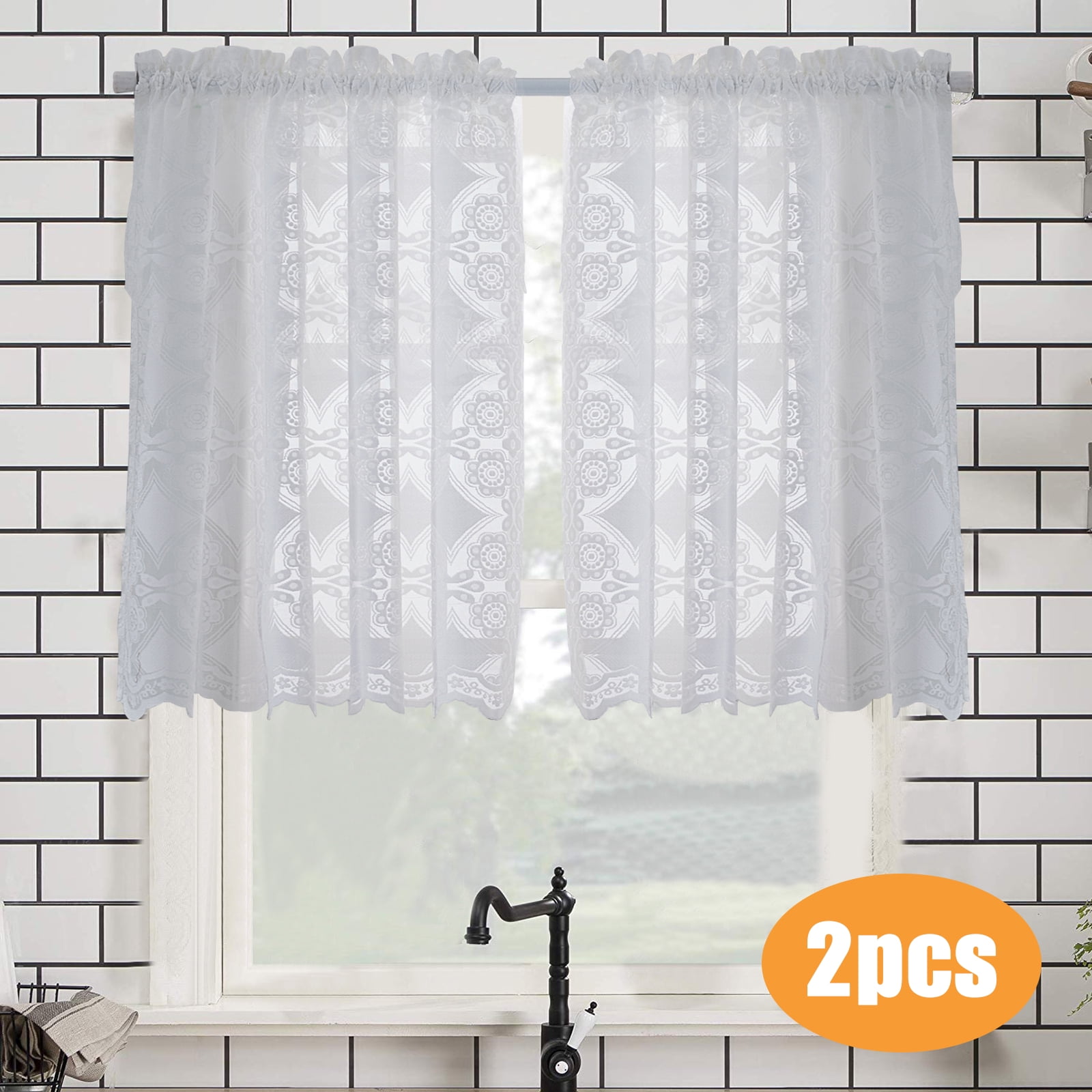 2pcs Rod Pocket Kitchen Curtains Tier 24 X 58 36 Inch White Embroidered Fl Lace Sheer Curtain Ds For Cafe Dining Room Window Decoration Machine Washable Eeekit Com 2pcs Rod Pocket Kitchen Curtains Tier, White Cotton Lace Cafe Curtains By The Yard