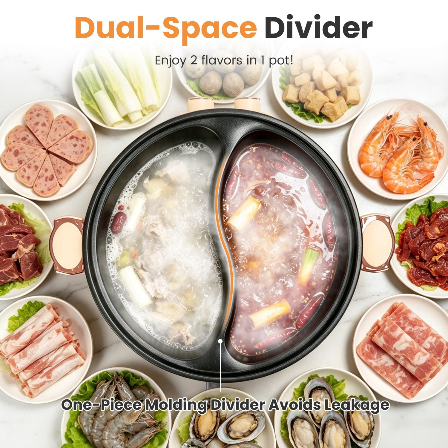 6L Electric Hot Pot with Divider Dual Flavor Non-Stick for Family Gathering