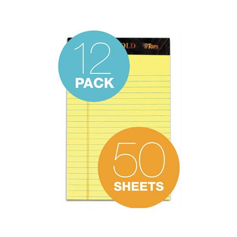 Docket Gold Ruled Perforated Pads Narrow Rule, 5 x 8, Canary, 50 Sheets, 12/Pack