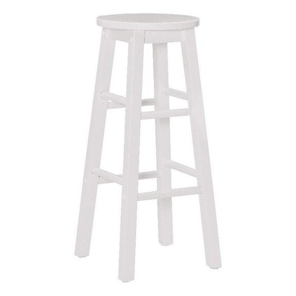 Maklaine Classic Round 29" Backless Bar Stool in White Rubberwood
