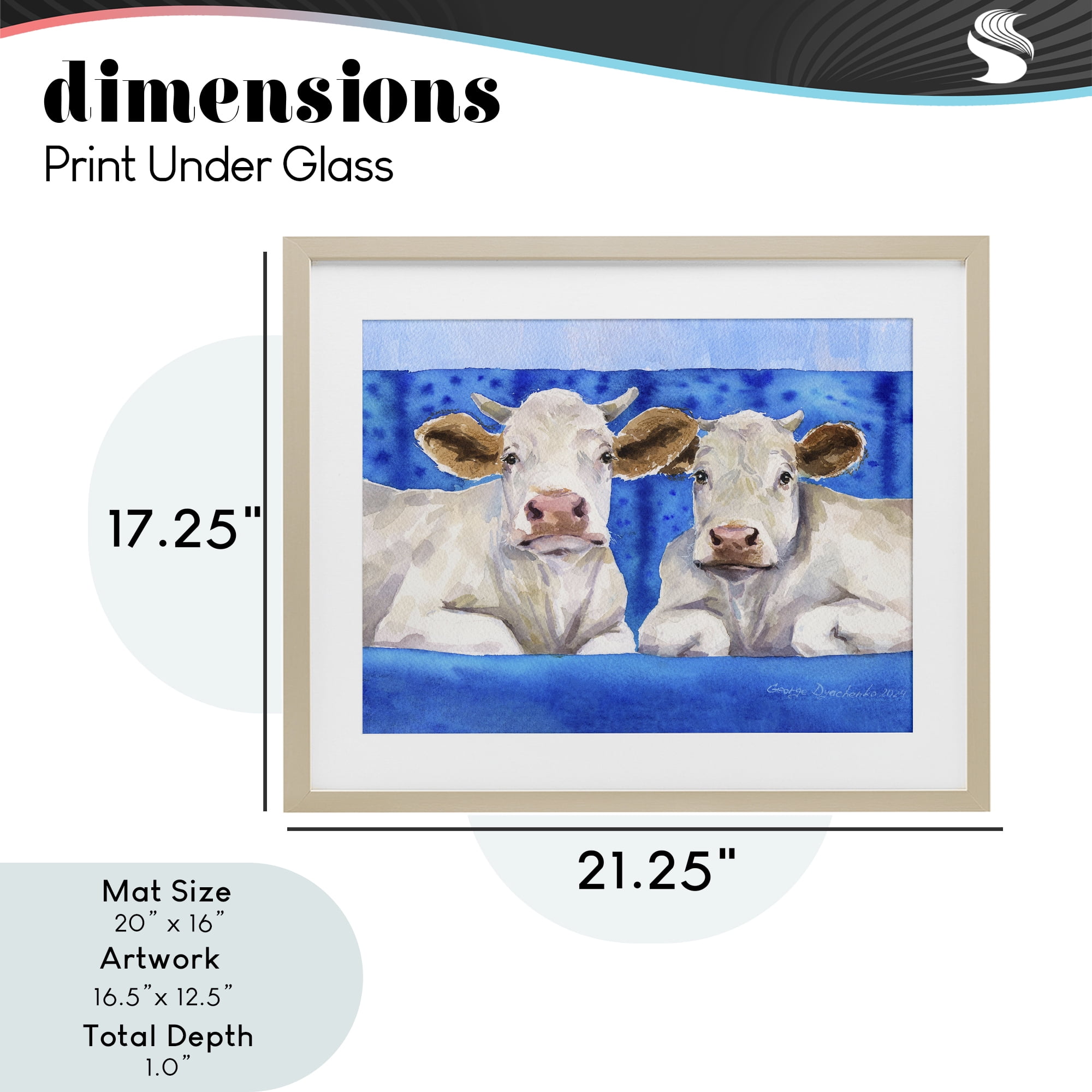 Stupell Industries White Cows on Blue Sofa Birch Framed Print Under Glass, design by George Dyachenko