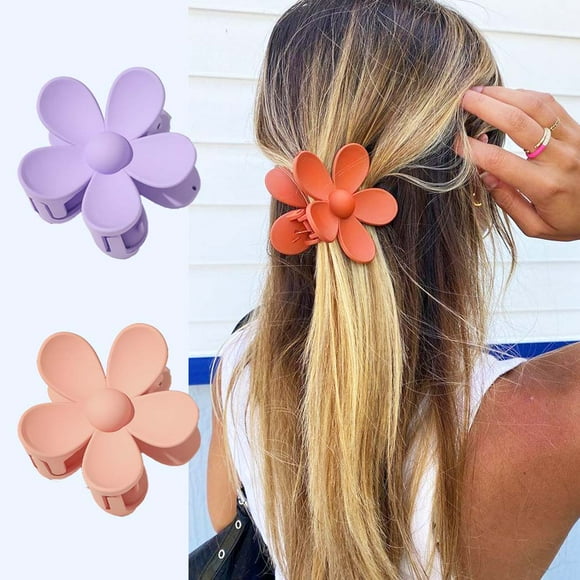 Fashion Big Flower Plastic Hair Claws Solid Color Frosted Hair Clip Ponytail Claw Candy Colors Hair Accessories for Women