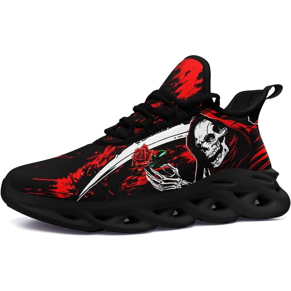 Coolcustomize Skull Road Running Shoes for Men Women Athletic Cushioned Durable Sport Tennis Shoes Cool Scythe Cross-Training Sneakers