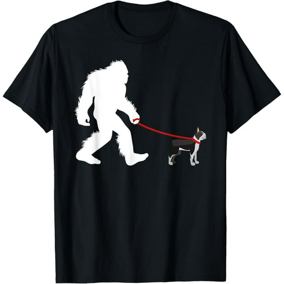 Bigfoot Walking Boston Terrier Shirt, Dog Walker Tee GiftMen and women can wear, black T-shirts, gifts. Age: M,L，XL 2XL, 3XL, 161XL