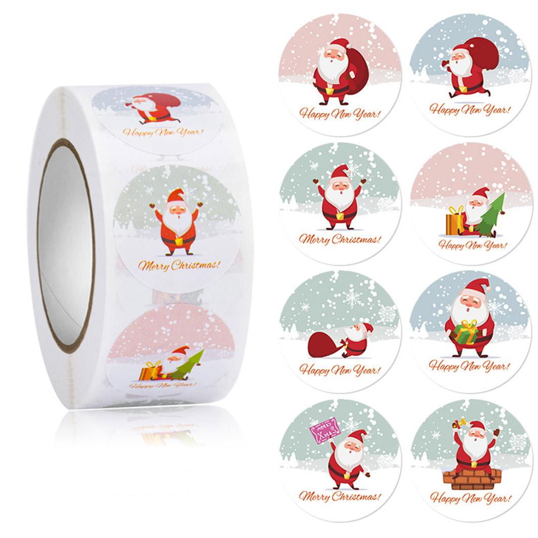 500pcs Christmas Stickers Roll, Santa Claus Elk Merry Christmas Round Labels for Envelopes Gift Bags Wrapping Holiday Decoration, DIY Decor Stickers