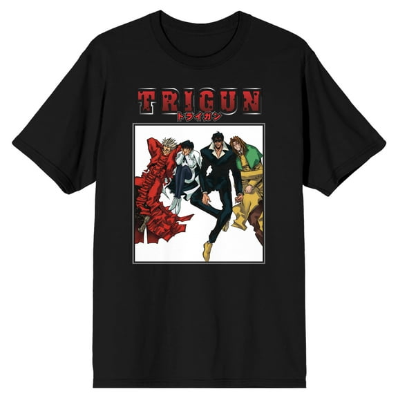 Trigun Character Group Crew Neck Short Sleeve Men's Black T-shirt-Medium