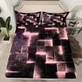 thumbnail image 1 of Black Pink Abstract Full Sheets Gradient Square Bed Sheets, Geometry Grid Fitted Sheet Full Neon Checkered Bed Set Glowing Plaid Bedding 3D Modern Bedroom Decor 3pcs (Deep Pocket)，No Top Sheet, 1 of 5