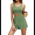 thumbnail image 2 of Conjuntos de Dos Piezas de Verano 2025: Top Corto de Salón A Juego, Pantalones Cortos de Cintura Alta. Verde S, 2 of 9