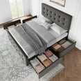 thumbnail image 6 of 2025 New Bed Frame with 4 Storage Drawers and Headboard, Linen Upholstered Platform Bed Frame with Wooden Slats Support, Button Tufted Design, No Box Spring Needed, 6 of 8