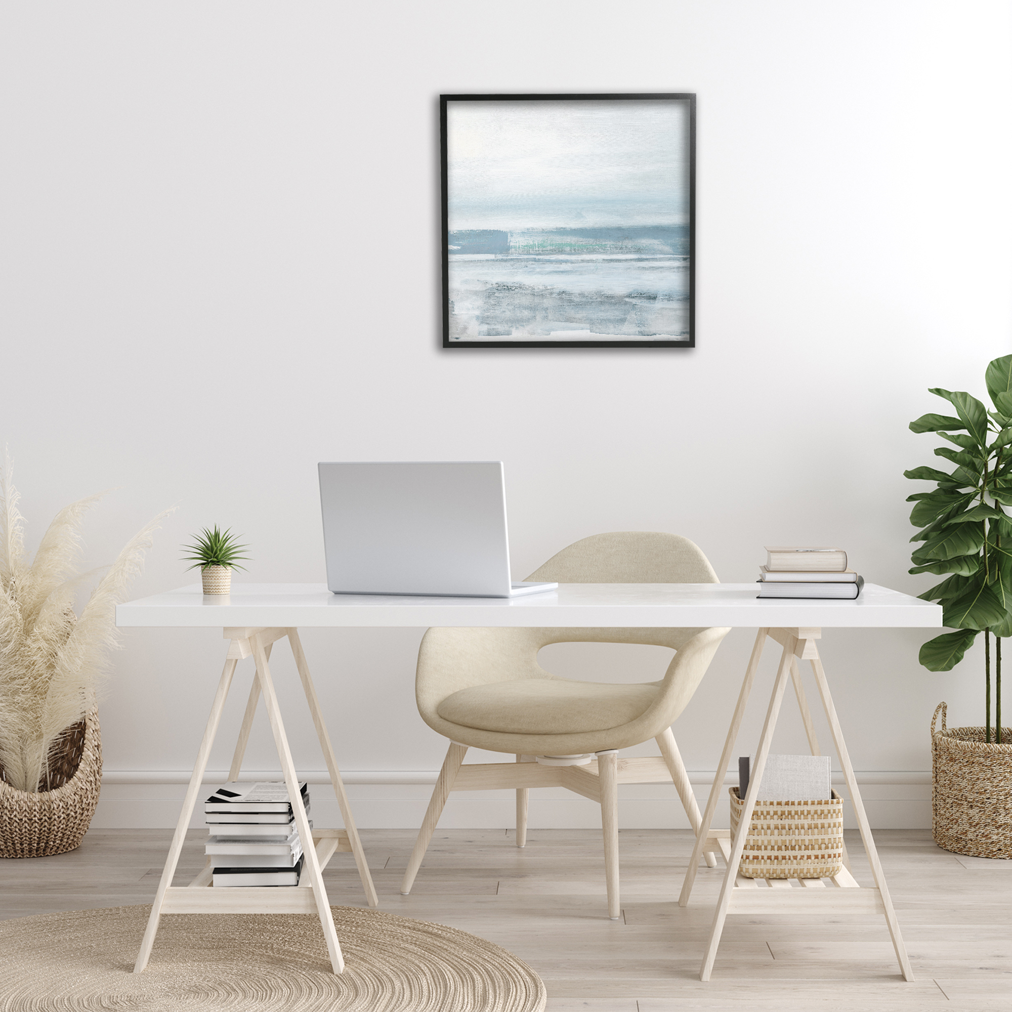 Stupell Industries Stormy Blue Grey Ocean Abstract Painting Black Framed Art Print Wall Art, 24 x 24