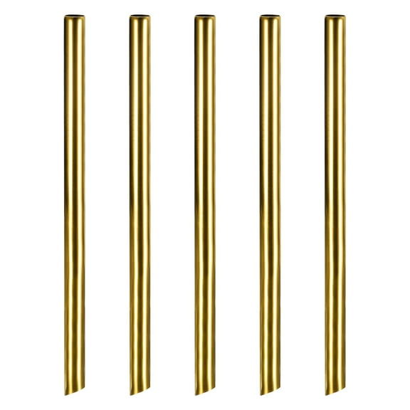 Unique Bargains 5Pack 8.5' Bevel End Stainless Steel Straws Reusable Metal Straw, Gold
