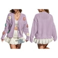 thumbnail image 3 of Women'S Knit Crochet Open Front Sweater Long Sleeve Button Flowers Loose Short Cardigan Outerwear Coats L, 3 of 7