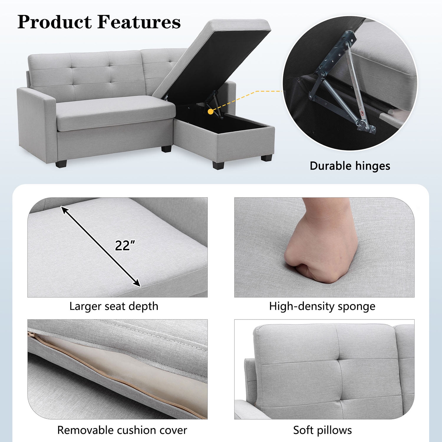 Kepooman L-Shape Convertible Couch Bed, 78.3" Sofa Bed with Storage Chaise, Linen Pull Out Couch Bed for Office, Light Gray Kepooman L-Shape Convertible Couch Bed, 78.3" Sofa Bed with Storage Chaise, Linen Pull Out Couch Bed for Office, Light Gray