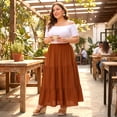 thumbnail image 3 of Falda Maxi A-Line Elástica de Cintura Alta para Mujeres de GRACE & GRANDEUR, Talla Grande, Flowy, Casual, Playa, 2X Caramelo, 3 of 7