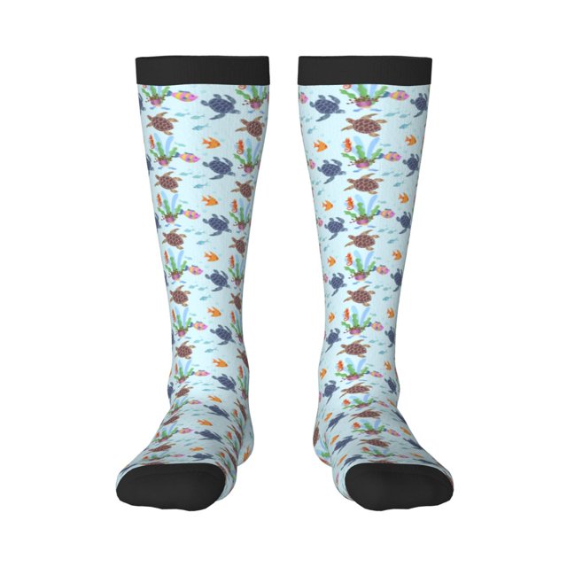 Xecao Turtle Pattern Adult Stockings with Color-Block Design and 3D Print, Breathable Comfortable Hosiery for Daily Wear and Sports