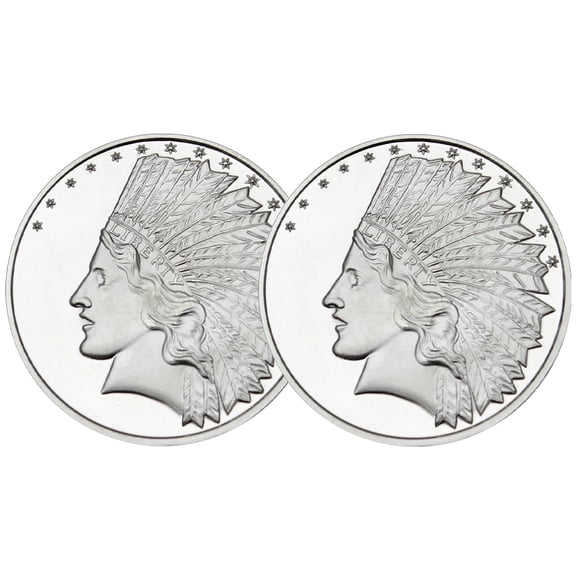 Collectible Lot of 2 - 1 Troy oz Indian Head .999 Fine Silver Round