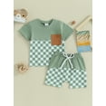 thumbnail image 2 of Suealasg 2Pcs Toddler Boys Summer Shorts Set Baby Boys Clothes Set Short Sleeve Checkerboard Print Tops and Drawstring Shorts Sets, 2 of 9