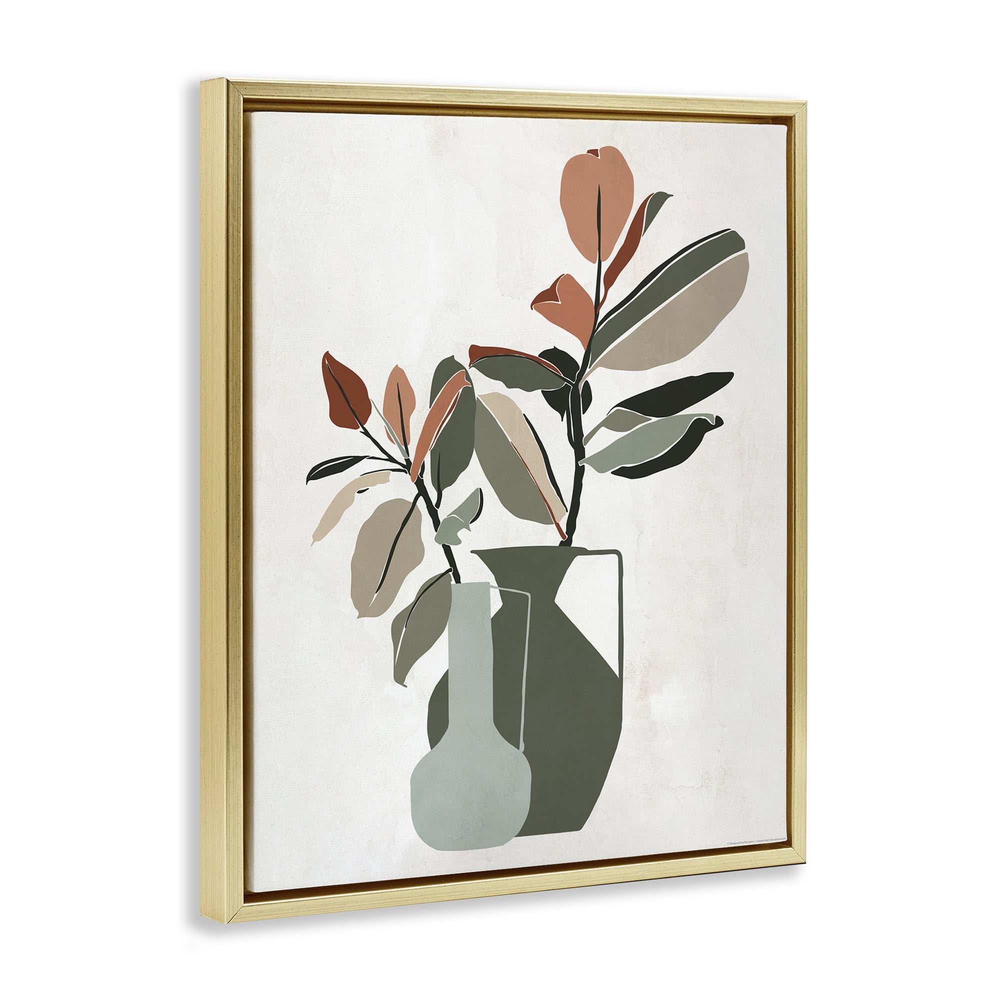 Stupell Industries Green Neutral Palette Plants Plants & Flowers Painting Gold Floater Framed Canvas Art Print Wall Art, 17 x 21