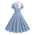 thumbnail image 3 of Women's 1950s Retro Style Dresses Vintage Short Sleeve Tie Neck Swing Dress Midi Prom Dress with Belt, Guest Dresses for Women(Light Blue,L), 3 of 4