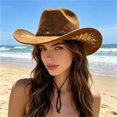 thumbnail image 5 of TEAJOPSUU Womens Western Cowboy Hats Shapeable Big Wide Brim Cowgirl Hat with Embroidery Chin Strap Classic Style Hats Brown, 5 of 5