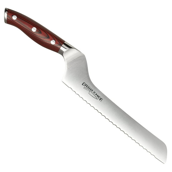 Ergo Chef Crimson Series 8" Serrated Offset Bread Knife German Steel w/ G10 Handle