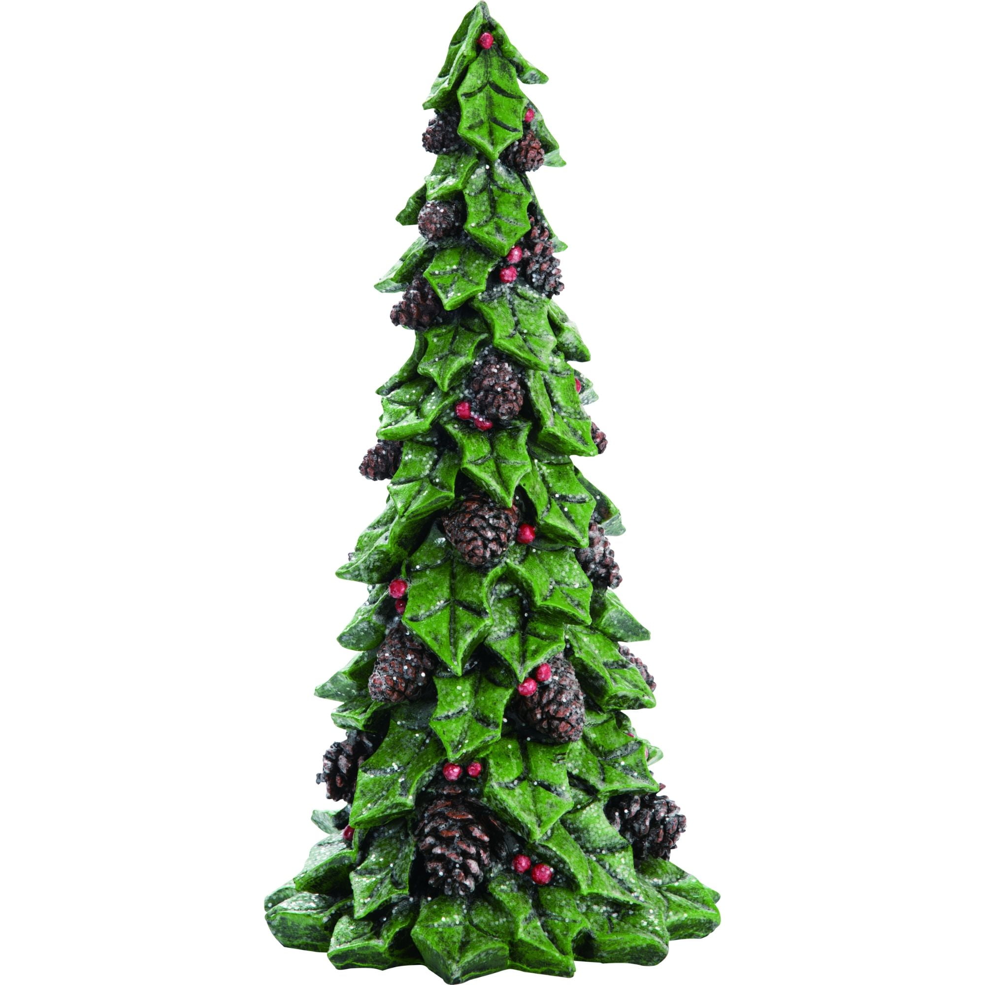 13" Green and Red Holly Tree with Pine Cones Christmas Decor