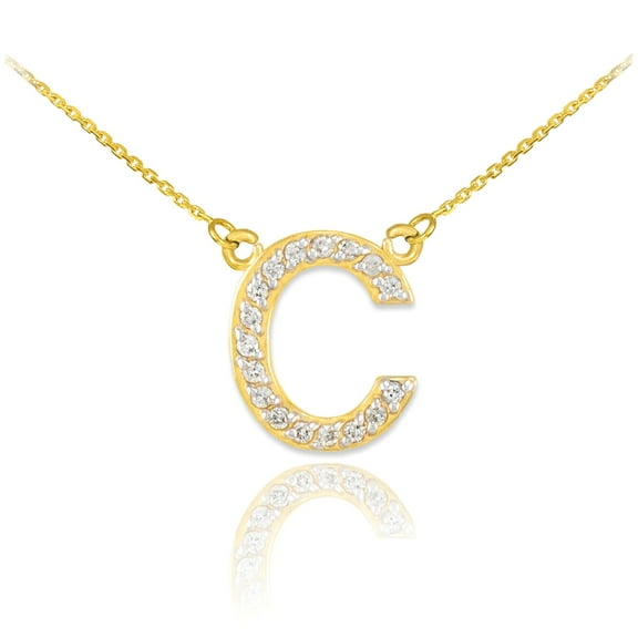 14K GOLD LETTER "C" DIAMOND INITIAL NECKLACE :  18"