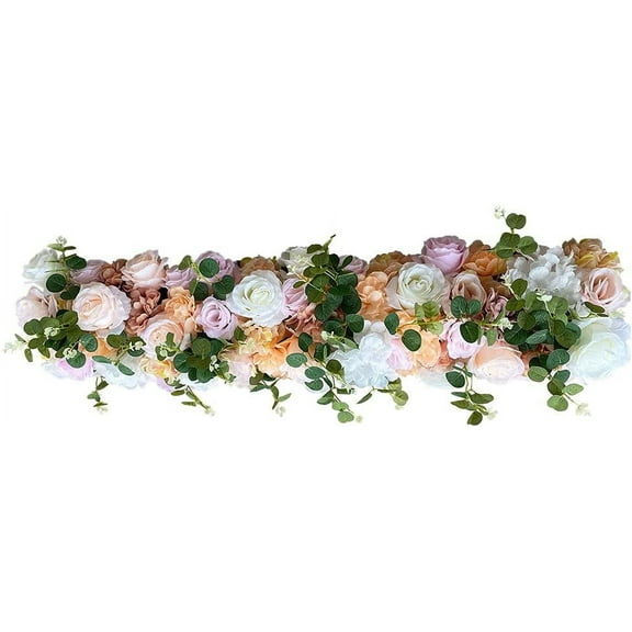 100cm Artificial Rose Flower Backdrop Wedding Row Decor Centerpiece Table Decorations Silk Decorative Faked Flower Wedding Flower Garland Floral Wall for Wedding Party Table Decoration (Colorful)