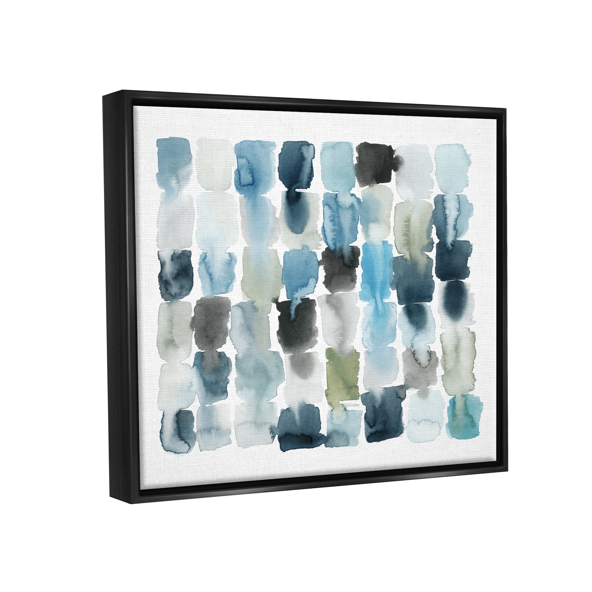 Stupell Industries Ocean Inspired Abstract Tiles Blue Green Watercolor Jet Black Framed Floating Canvas Wall Art, 24x30, by Grace Popp