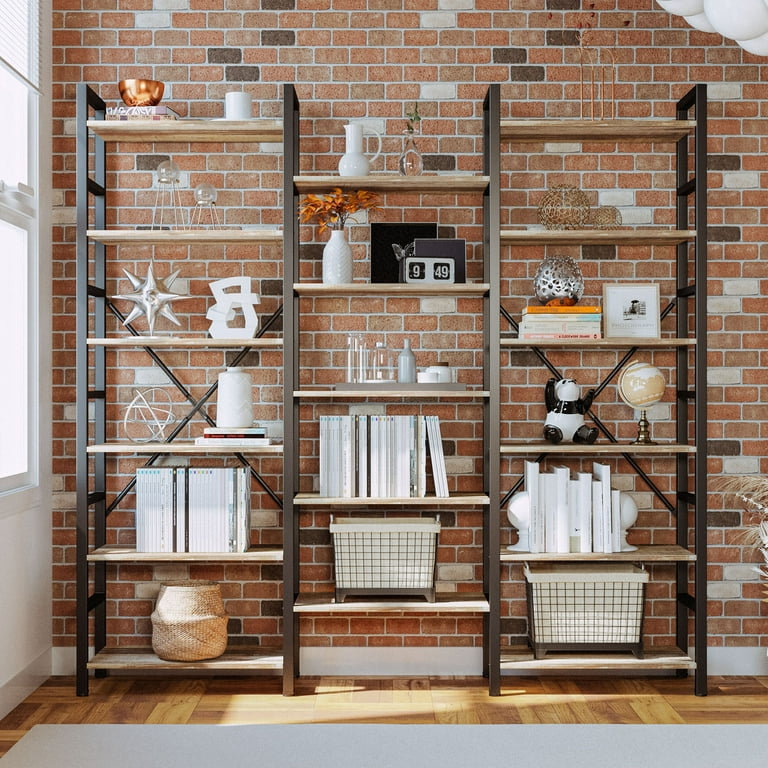 Large Bookshelf Triple Wide with 6 Tiers Industrial Brown – IRONCK