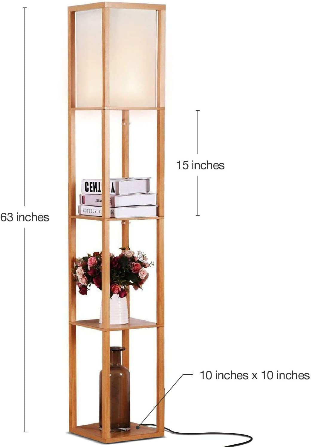 Brightech Maxwell Modern Led Shelf Floor Lamp Skinny End Table Nightstand For Bedroom Combo Narrow Side Table With Standing Accent Light Attached Asian Tower Book Shelves