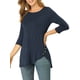 thumbnail image 5 of INSPIRAR CHIC Blusas de Mujer Cuello Redondo de Manga 3/4 con Botones Decorativos y Dobladillo Irregular Estilo Casual XS Azul Oscuro, 5 of 8