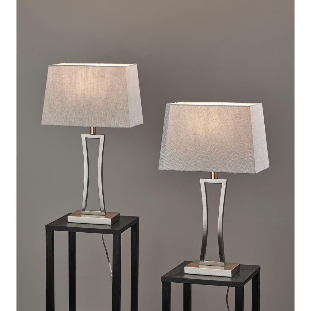 Adesso® Camila 2-Piece Table Lamp Set, 24-1/4"H, Gray & White Shade/Brushed Steel Base